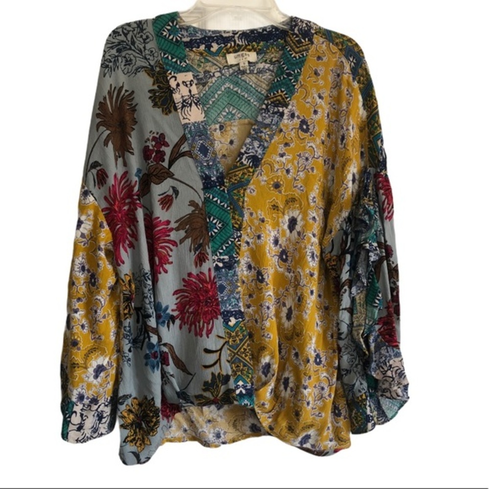 UMGEE FAUX‎ WRAP BOHO BLOUSE S